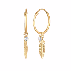 Elli by Julie & Grace Boucles d'Oreilles Creoles Plume Boho Boucles d'oreilles Femme - (925/1000) Argent Cristal Or