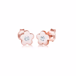 Elli by Julie & Grace Boucles d'Oreilles Fleur d'enfant rose en cristal Or en argent 925 Or rose, Femelle, Argent sterling, O ...