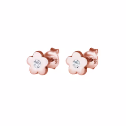 Elli by Julie & Grace Boucles d'Oreilles Fleur d'enfant rose en cristal Or en argent 925 Or rose