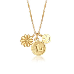 Elli by Julie & Grace Collier Pendentif Disque de Fleurs Smiley Lettre L en Argent Sterling 925 Or