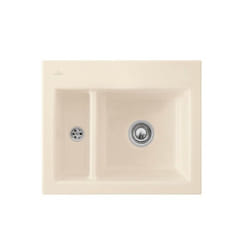 Evier 1 cuve et demi  Subway 60 XM 62 x 51 cm sans egouttoir Ivory CeramicPlus avec vidage manuel