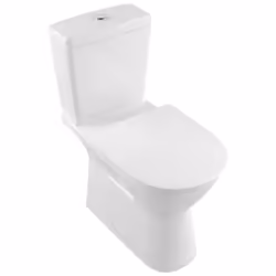 Description générale Pack WC sur pied O.NOVO PLUS avec cuvette à sortie verticale, abattant frein de chute et déclipsable. Fa ...