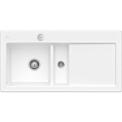 Evier 1 bac et demi avec egouttoir a droite villeroy et boch Subway Pure 60 100 x 51 cm Blanc vidage automatique inclus