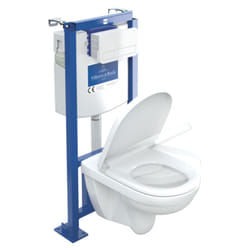 Pack wc suspendu sans bride villeroy et boch O.novo + abattant + plaque blanche + bâti