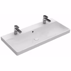 Meuble-lavabo avec trop-plein pour deux robinetteries à un trou trous de la robinetterie percés dimensions : 1000 x 470 mm ma ...