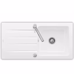 Évier de cuisine avec égouttoir et trop-plein couleur : blanc alpin matériau : céramique avec traitement CeramicPlus montage  ...