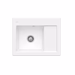Evier 1 bac  Subway 45 Compact 65 x 51 cm egouttoir a droite Blanc CeramicPlus avec vidage automatique