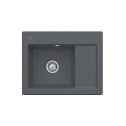 Evier 1 bac villeroy et boch Subway 45 Compact 65 x 51 cm egouttoir a droite Graphite CeramicPlus avec vidage manuel