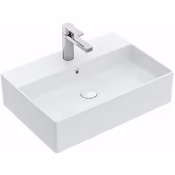 Vasque rectangulaire pour plan de toilette avec trop-plein pour mitigeur 3 trous trou central percé pour la robinetterie dime ...