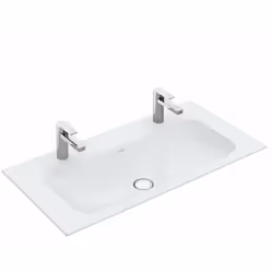 Meuble double-vasque sans trop-plein avec CeramicPlus, 2 trous couleur blanc alpin avec traitement de surface CeramicPlus mat ...