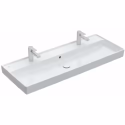 Vasque à installer sur sous-meuble avec trop-plein pour deux robinetteries à un trou trous de la robinetterie percés dimensio ...