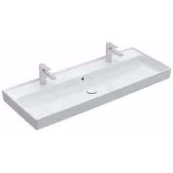 Vasque à installer sur sous-meuble avec trop-plein pour deux robinetteries à un trou trous de la robinetterie percés dimensio ...