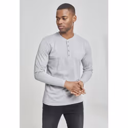 Urban Classics Basic Henley L/S Tee, T-shirt polo, Adulte, Mâle, Gris, L, SML