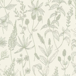 As Creation - Papier peint vintage blanc & vert motif végétal Tapisserie fleurie minimaliste idéale cuisine Papier peint floral vert & beige style