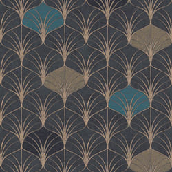 As Creation - Papier peint intissé noir doré & bleu canard Tapisserie style année 20 noir & bleu pour bureau Papier peint vintage motif art déco