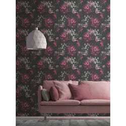 As Creation - Papier peint romantique fleurs rose foncé Tapisserie fleurs Papier peint intissé et embossé Idéal pour salon