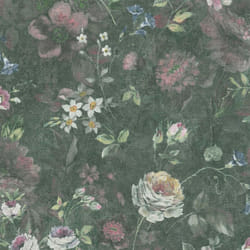 As Creation - Papier peint intissé style maison de campagne vintage à fleurs vert foncé coloré idéal pour le salon et la salle à manger