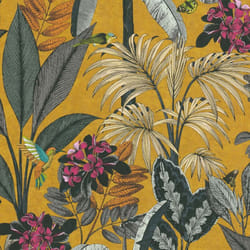 As Creation - Papier peint jaune avec oiseaux et fleurs Papier peint tropical Papier peint intissé et embossé Idéal pour salon