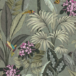 Papier peint vert avec oiseaux et fleurs Papier peint tropical Papier peint intissé et embossé Idéal pour salon