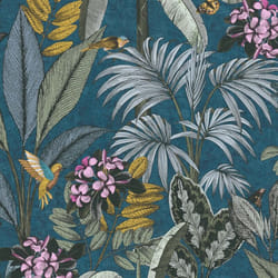 As Creation - Papier peint bleu avec oiseaux et fleurs Papier peint jungle Papier peint intissé embossé Idéal pour salon
