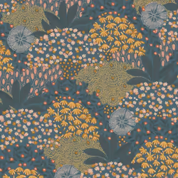 As Creation - Papier peint feuillage bleu vert et orange Tapisserie florale style botanique Papier peint intissé nature idéal ...