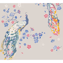 As Creation - Papier peint coloré nature sur fond argent Tapisserie motif animal et floral Papier peint avec paons style asia ...