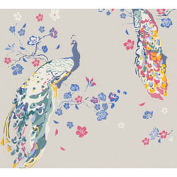 As Creation - Papier peint coloré nature sur fond argent Tapisserie motif animal et floral Papier peint avec paons style asiatique idéal salon