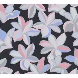 As Creation - Papier peint nature sur fond noir Tapisserie florale grise, rose et bleu Papier peint style botanique idéal pou ...