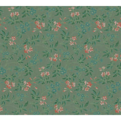 As Creation - Papier peint floral sur fond vert Tapisserie cottage à fleurs rouges Papier peint intissé charme style anglais idéal pour chambre