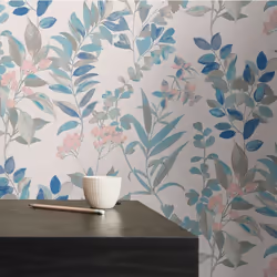 As Creation - Papier peint floral multicolore Tapisserie à feuillage bleu, gris, rose Papier peint à fleurs sur fond crème st ...