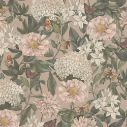 As Creation - Papier peint intissé nature rose, blanc, et vert Tapisserie florale avec papillons idéale pour bureau Papier pe ...