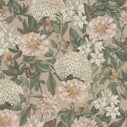 As Creation - Papier peint intissé nature rose, blanc, et vert Tapisserie florale avec papillons idéale pour bureau Papier peint charme pour salon