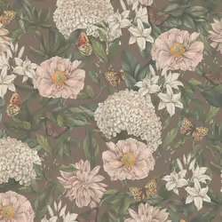 As Creation - Papier peint nature fond marron Tapisserie florale rose, blanc, vert avec papillons Papier peint intissé idéal  ...