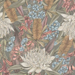 As Creation - Papier peint nature coloré blanc, bleu, jaune, rouge Tapisserie fond gris style tropical Papier peint intissé idéal couloir et bureau