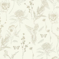 As Creation - Papier peint nature sur fond crème Tapisserie florale verte avec oiseaux Papier peint cottage idéal pour couloir et salon