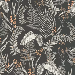 As Creation - Papier peint nature feuillage sur fond noir Tapisserie à motif floral blanche idéale pour chambre Papier peint  ...