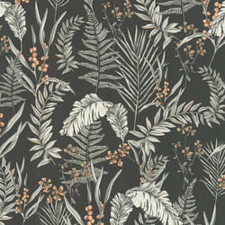 As Creation - Papier peint nature feuillage sur fond noir Tapisserie à motif floral blanche idéale pour chambre Papier peint à fleurs orange pour