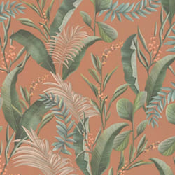 Papier peint nature vert & orange Tapisserie feuillage plantes style tropical Papier peint floral idéal pour chambre & couloir