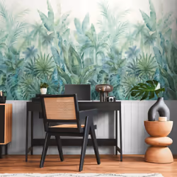 As Creation - Papier peint aquarelle avec lambris Papier peint en Vlies avec motif de jungle, feuilles de palmier et effet bo ...