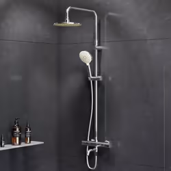 - Le système de douche comprend un robinet thermostatique pour le bain et la douche, une douche supérieure à effet pluie de 2 ...