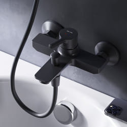 Am.pm - Mitigeur Baignoire Noir Robinet Baignore Main Monté Mur pour Salle de Bains Mélangeur de Baignoire en Laiton
