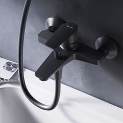 Mitigeur Baignoire Noir Robinet Baignore Main Monté Mur pour Salle de Bains Mélangeur de Baignoire en Laiton - Am.pm