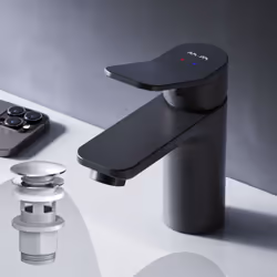 AM.PM Mitigeur Monocommande de lavabo à économie d'eau, facile à nettoyer, avec bonde clic clac incluse, hauteur du bec 79 mm ...