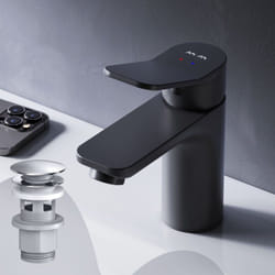 Am.pm - Mitiguer Lavabo avec bonde clic clac pour lavabo Robinet Salle Bain Noir Robinet de Lavabo pour Salle de Bain Mélangeur Lavabo en Laiton