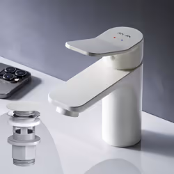 AM.PM Robinet lavabo Robinet Salle de Bain Robinet avec levier de vidange laiton Installation rapide Blanc FXA82133 X-Joy