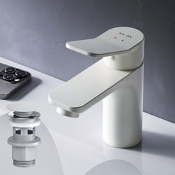 AM.PM Robinet lavabo Robinet Salle de Bain Robinet avec levier de vidange laiton Installation rapide Blanc FXA82133 X-Joy