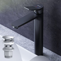Haut Mitiguer Lavabo avec bonde clic clac pour lavabo Robinet Salle Bain Noir Robinet de Lavabo pour Salle de Bain Mélangeur Lavabo en Laiton - Am.pm