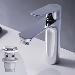 Le mitigeur monocommande est destiné à l'eau chaude et froide. Montage simple à 1 trou. Garniture d'écoulement à clic, raccor ...