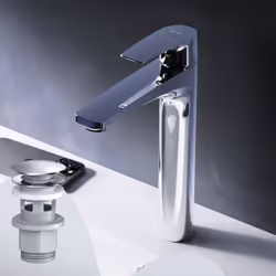 Mitigeur de lavabo avec bec de 10,6 cm, pour eau chaude et froide, livré complet avec tuyau G3/8 et matériel de fixation. Ins ...