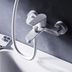 Am.pm - Mitigeur Baignoire Blanc Robinet Baignore Main Monté Mur pour Salle de Bains Mélangeur de Baignoire en Laiton